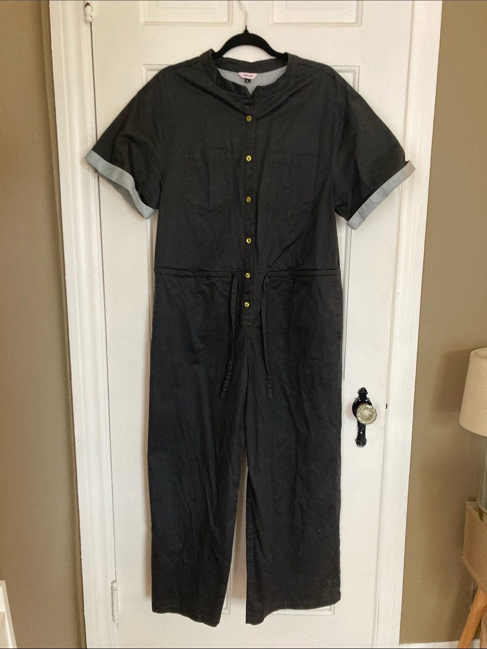 The Kit Green Short-Sleeve Utility Jumpsuit with Contrast Cuffs